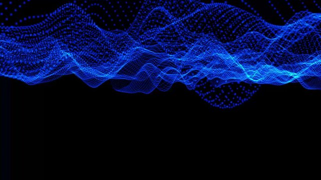 Abstract blue digital wave pattern on black background art design