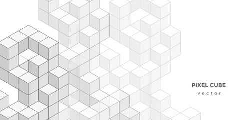 Fototapeta premium White background from cubes and lines. Linear geometric drawing. Abstraction, Vector illustration.