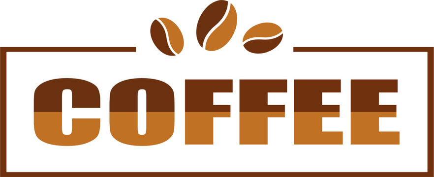 A minimalist coffee logo design featuring brown typography and a coffee bean icon within a rectangular frame. Perfect for cafe branding, coffee shop labels, and signage.
