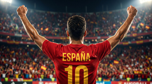 Spanish Football Player Celebrating Victory in Stadium