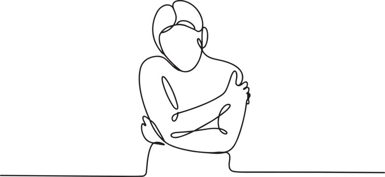 Continuous line drawing of a person sitting with arms crossed