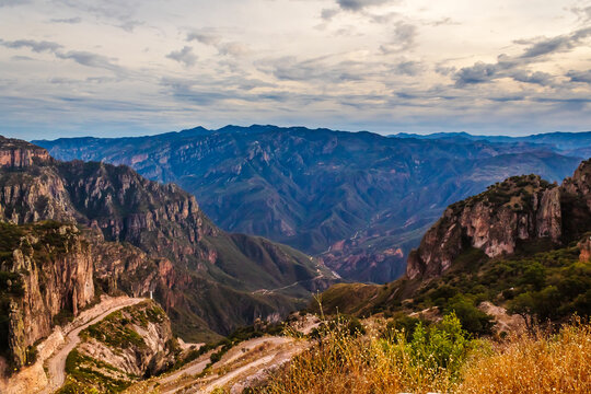 Sunset in Kokoyome in the Sierra Tarahumara, Guachochi Chihuahua, mountain range and wooded valley