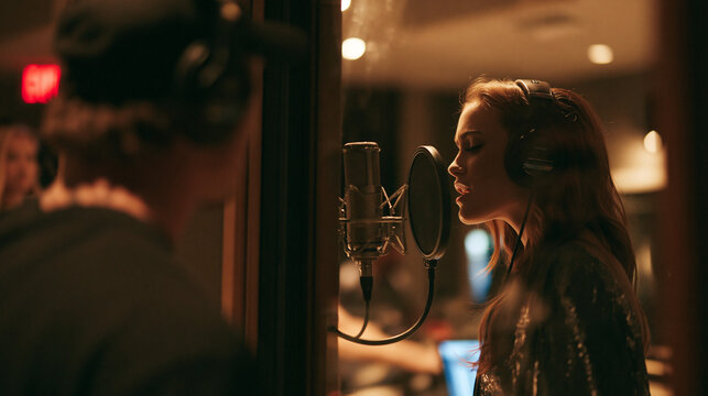 <Professional Music Recording Studio Session with Female Vocalist: Creativity and Passion in Pop Performance>