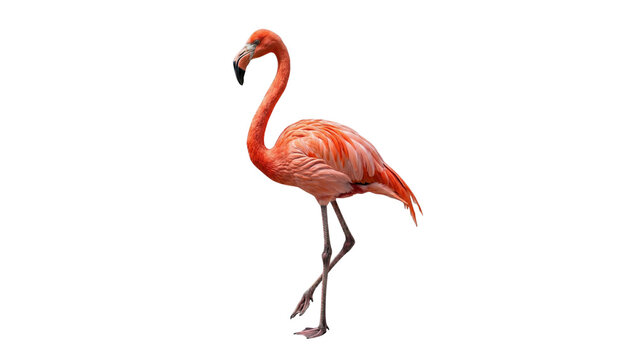 Caribbean flamingo standing in profile on transparent background