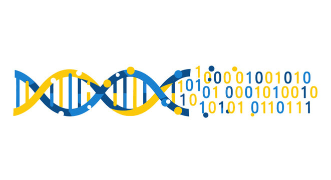 Abstract Bioinformatics Concept: DNA Double Helix Transforming into Binary Code Vector Illustration