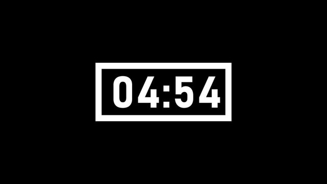 05 minute to 04 minute countdown inside the rectangle on black background.Five minute to four minute countdown animation.