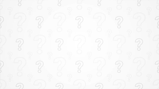 Seamless looping animation of subtle light grey question mark pattern moving on white background.