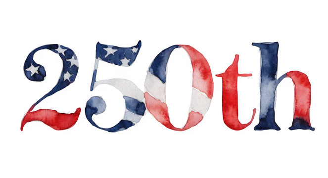250th anniversary text with watercolor united states flag pattern anniversary watercolor celebration american typography independence