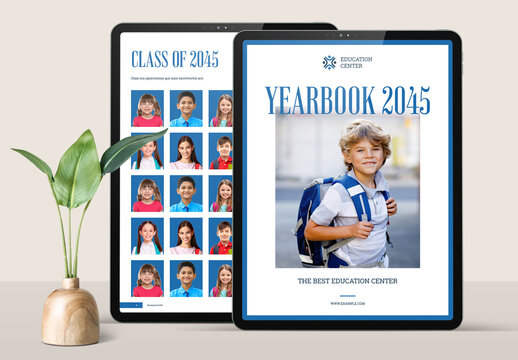 Digital School Yearbook Layout with Blue Accents