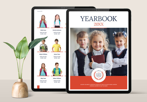 Digital School Yearbook Layout with Red Accents