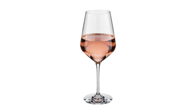 Clear glass wine goblet filled with pink ros&eacute; wine, isolated on transparent background