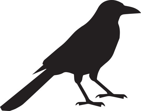 Minimalist Crow Standing Side Profile Black Silhouette Vector Logo Icon