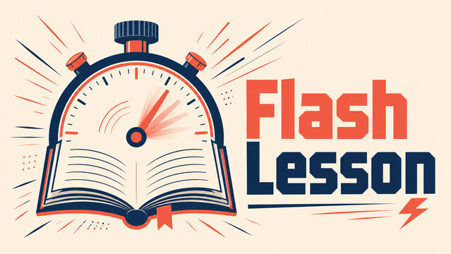 Retro stylized vector logo combining a stopwatch and an open textbook with large "Flash Lesson" typography.