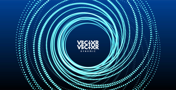 An array of dynamic particles. A vortex of glowing dots. A flow of energy. Abstract scientific background. 3D illustration for brochure, poster, cover, card, presentation, flyer or banner.