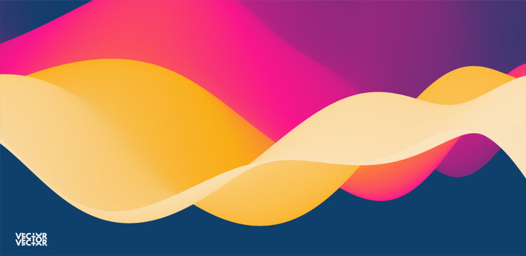 3D abstract wavy background with beautiful gradient colour transition. Dynamic wave. Vector illustration for banner, flyer, brochure, booklet, presentation or website design.
