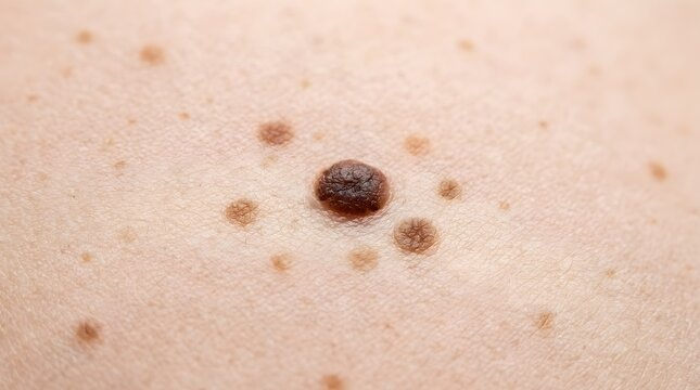 Suspicious Dark Mole on Human Skin Close Up Dermatology and Skin Cancer Screening Concept