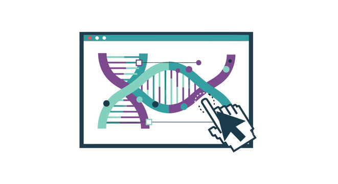 Bioinformatics and Gene Editing Technology Illustration, DNA Sequencing and Genetic Engineering Software Concept Vector
