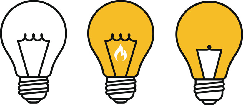 Light bulb ideas innovation, creativity, bulb icon,  turning on with inspiration