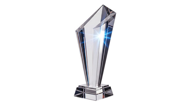 Crystal trophy or award with sharp facets and reflective surface on white background perfect for achievement recognition and success themes