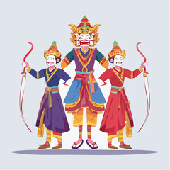 Obraz premium Traditional Thai Performers with Masks and Bows