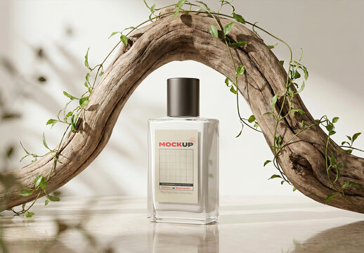 Fragrance Flask Label Mockup with Plant