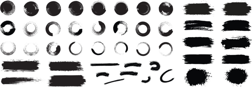 Set of vector paint brush stroke, Abstract grunge paint brush stroke set. frames, box and artistic design elements on white background. 