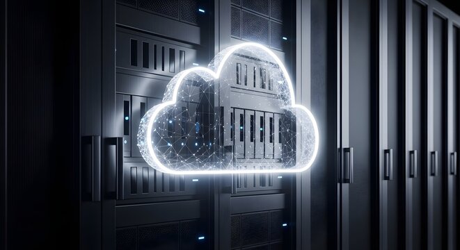 Cloud computing server in a server room for data storage networking and digital infrastructure
