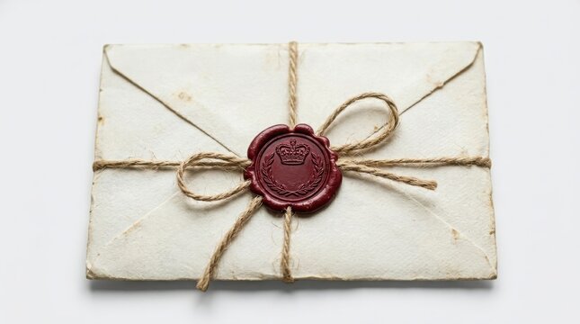 Vintage envelope sealed with red wax and string wax seal document package old fashioned paper envelope parcel delivery letter post aged paper texture envelope