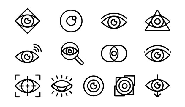 Eye icon set surveillance vision and security related line art