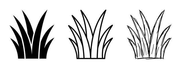 Grass Clumps Vector Icons: Silhouette, Outline, and Sketch Styles for Nature and Garden Designs © Hascena33