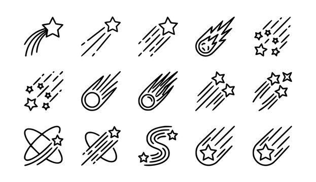 Shooting stars and comets line icons set celestial objects vector illustration