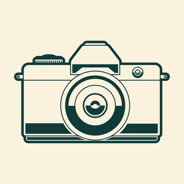 Minimalist Retro SLR Camera Icon Flat Design