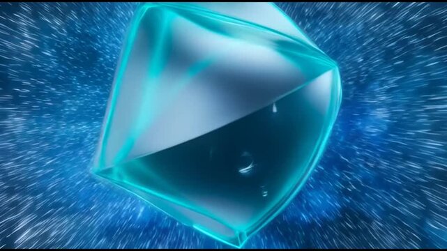 Abstract 3 d geometric transformation: glowing blue polyhedron morphing into spheres