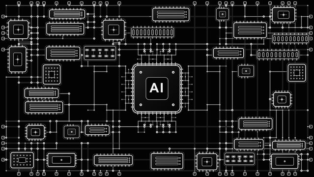 A schematic of interconnected processors and circuits