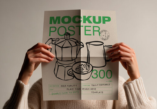 Woman Holding Poster Mockup