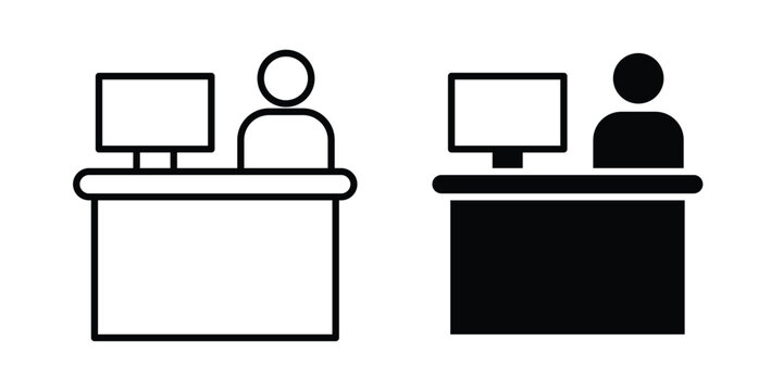 front desk icon logo illustration. Black and white pictogram