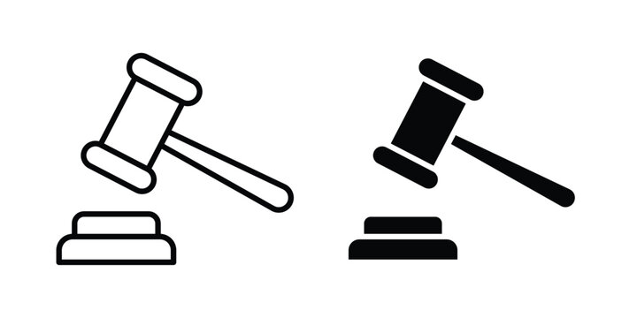 Gavel icon logo illustration. Black and white pictogram