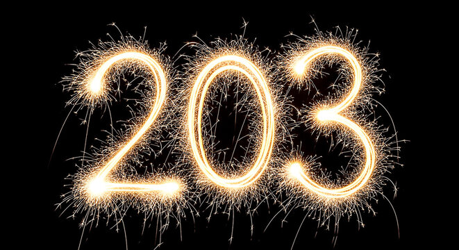 Vibrant sparkler effect forming the year 2033, glowing brightly against a dark backdrop, evoking celebration and futuristic anticipation.