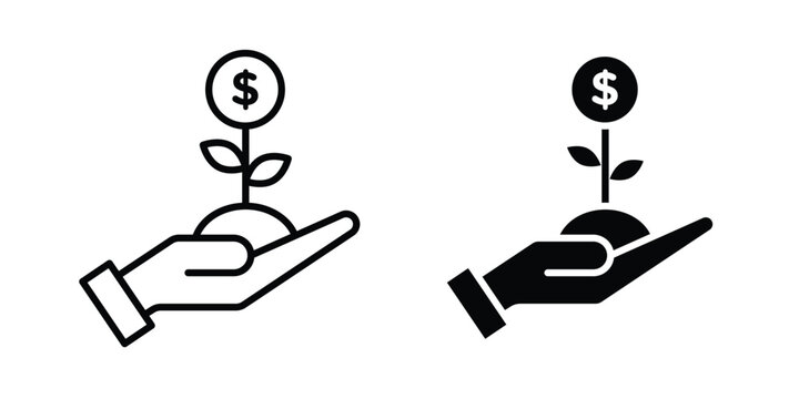 Investment icon logo illustration. Black and white pictogram