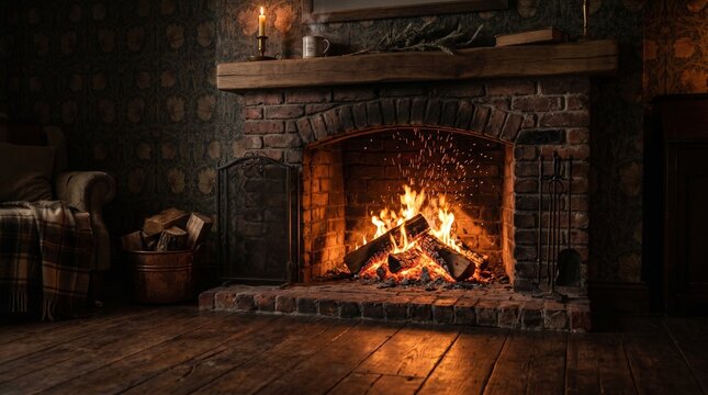 Warm Fireplace Cabin Scene