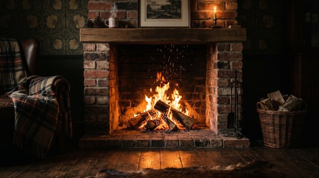 Warm Fireplace Cabin Scene