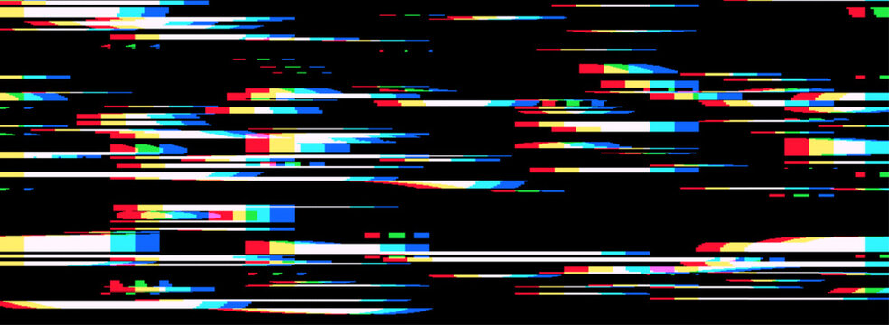 Digital glitch effect on tv screen with vhs pixel pattern. 80S lines overlay of noise and light for retro. Video game background texture for vintage camera overlay design.