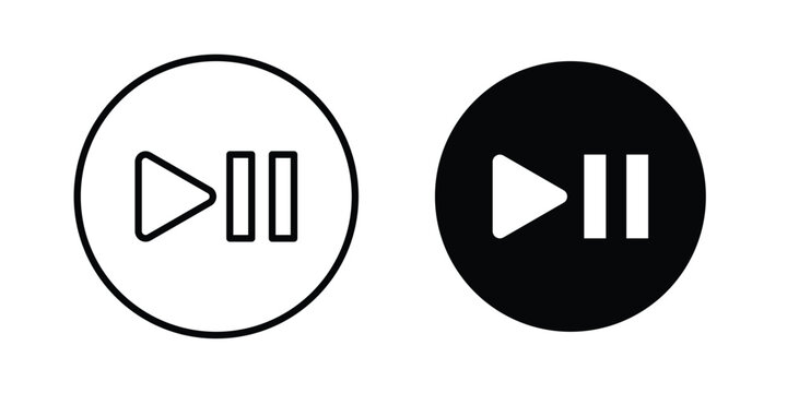 Play pause icon logo illustration. Black and white pictogram