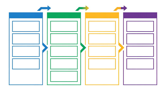Four step process infographic template with vertical rectangular boxes