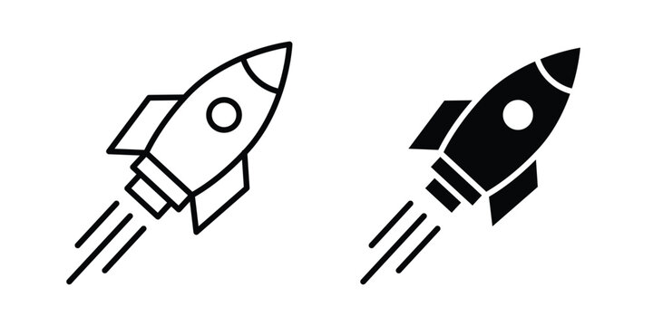 Rocket icon logo illustration. Black and white pictogram