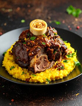 Geschmorte Lammhaxe mit Safranrisotto