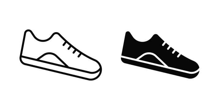 Running shoes icon logo illustration. Black and white pictogram