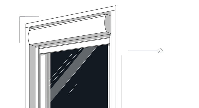Technical architectural drawing of a window with an integrated roller shutter system showing structural and construction details.