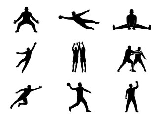 Obraz premium Set of silhouette icons depicting various sports actions and athletes in motion