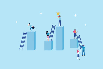 People climbing ladders representing success and achievement in a minimalist style © Endrajit